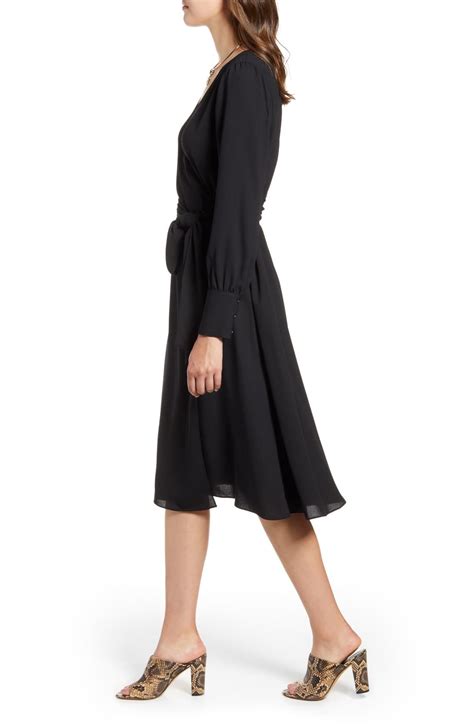 Halogen Long Sleeve Wrap Midi Dress Regular Petite Nordstrom