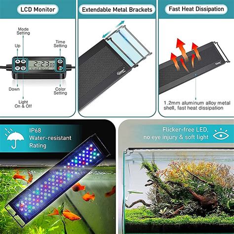 Hygger Full Spectrum Auto On Off Led Aquarium Light With Lcd Monitor