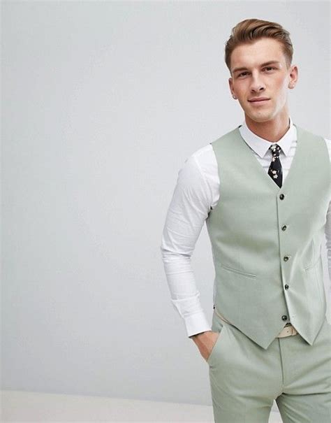 ASOS ASOS Wedding Skinny Suit Waistcoat In Sage Green Green Wedding