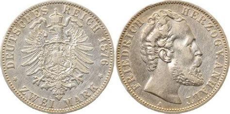 Deutschland 2 Mark Friedrich Von Anhalt 1876A Ss Vz Friedrich Ss Vz