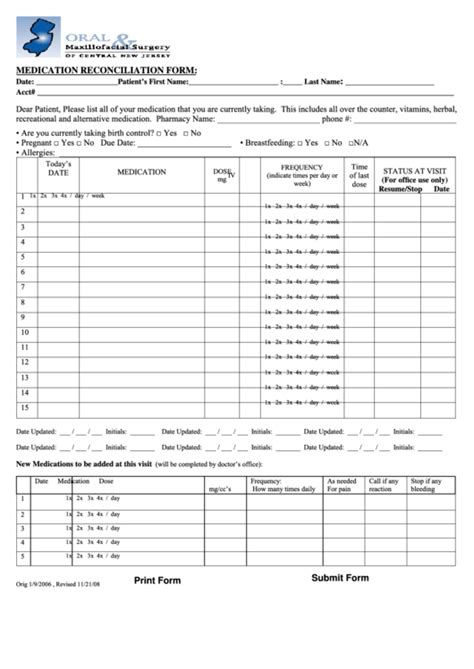 Medication Reconciliation Form Printable Printable Forms Free Online