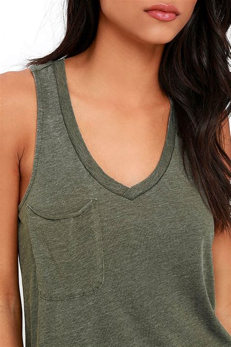 The Racer Tank Washed Olive Green Top Tank Top 3200