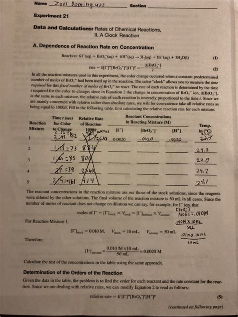 Solved Experiment 21 Rates Of Chemical Reactions II A Chegg