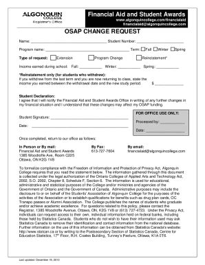 Fillable Online Financial Aid And Student Awards Osap Change Request