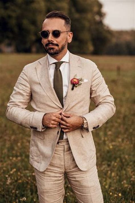 Men Linen Suit Beige Piece Formal Fashion Party Wear Groom Dinner