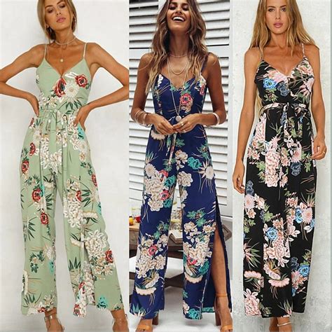 Mishenko Floral Women Backless Slit Jumpsuits Summer Spaghetti Strap