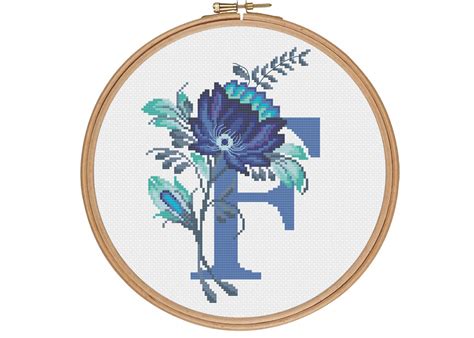 Floral Letter F Cross Stitch Monogram Pattern F Folk Etsy Uk