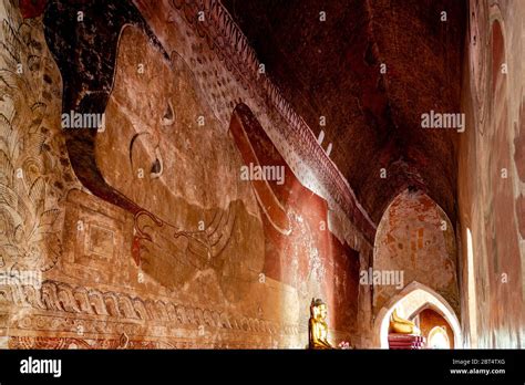 Colourful Wall Painting Mural At The Sulamani Temple Bagan Mandalay