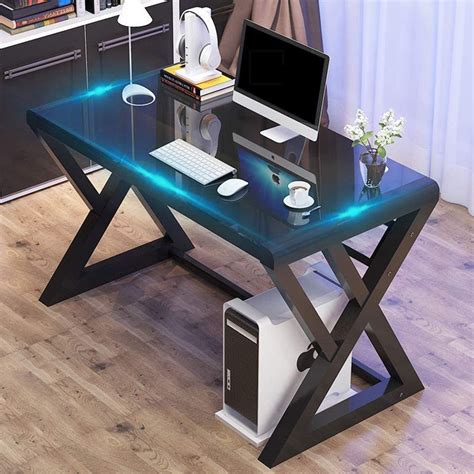 Buy Computer Desk Glass Top Metal Frame 55 1 Home Office Desks And Workstations Modern Home