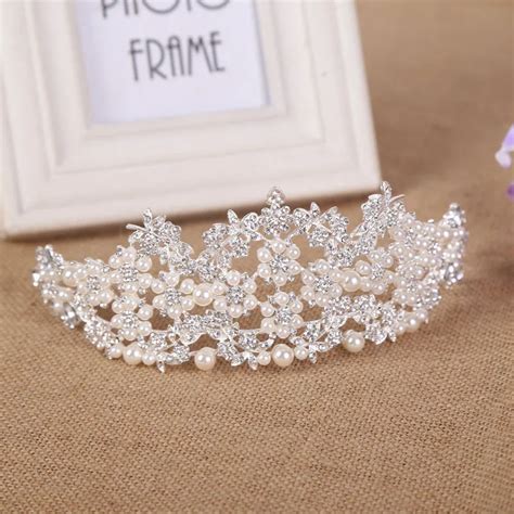 Elegant Beautiful Silver Bridal Wedding Tiaras And Crowns Women Pearl