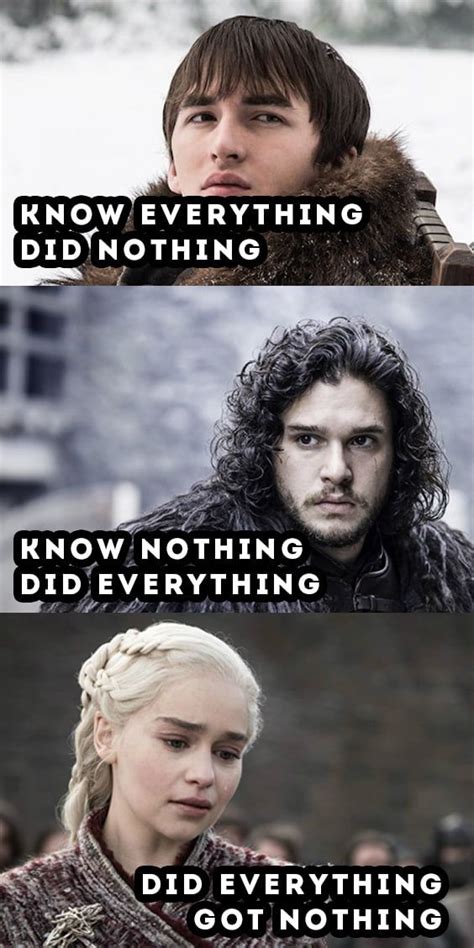 game of thrones meme with the same caption for each character in it