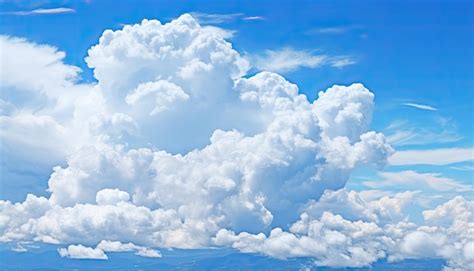 premium ai image blue sky  soft wispy white clouds