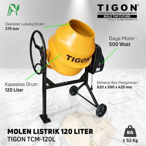 Jual Mesin Pengaduk Molen Elektrik Molen Listrik TIGON 120 Liter TCM