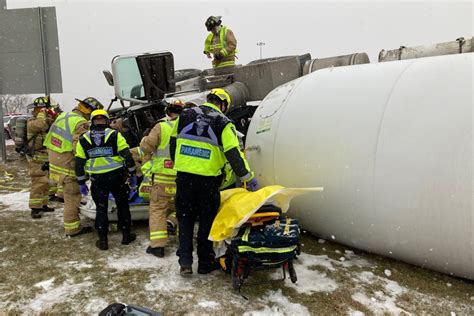 Extrication Needed After Cement Truck Rollover On Hwy 417 Ramp At