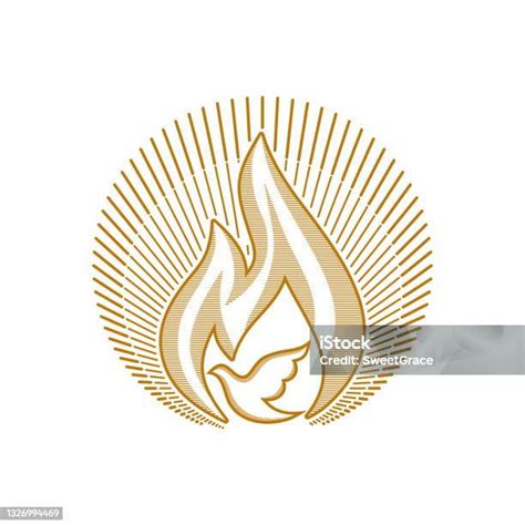 Logo De Léglise Symboles Chrétiens Flammes Et Colombe Comme Symboles De