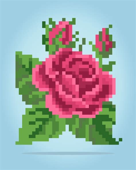 Píxeles de 8 bits de rosas flores rojas para patrones de punto de cruz