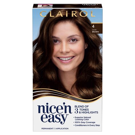 Clairol Nice'n Easy Permanent Hair Color Creme, 4 Dark Brown, 1 Application, Hair Dye - Walmart.com