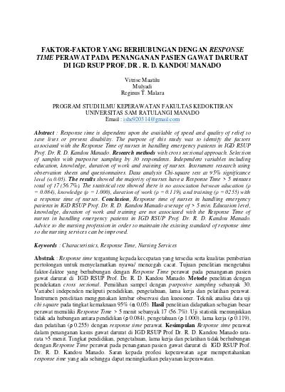 Faktor Faktor Yang Berhubungan Dengan Response TIME Perawat Pada