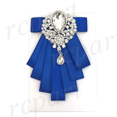 New Formal Brooch Bow Tie Ribbon Rhinestones Royal Blue Elegant Wedding T Ebay