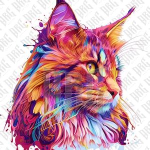 Maine Coon Cat Png Colorful Maine Coon Sublimation For Shirts Art Mugs