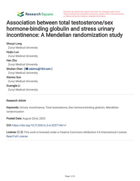 Pdf Association Between Total Testosterone Sex Hormone Binding