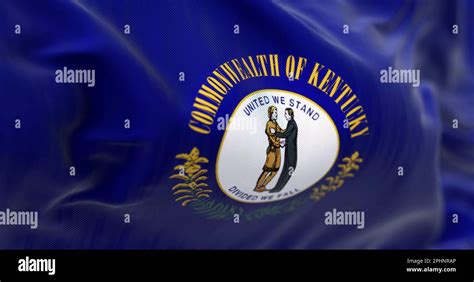 The Us State Flag Of Kentucky Waving Two Men Embracing Motto United