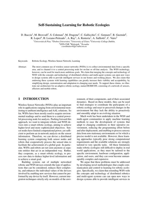 Pdf Self Sustaining Learning For Robotic Ecologies