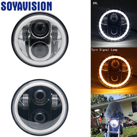 5 3 4 5 75 Inch Motorcycle Moto Led Projector Halo Headlight 5 75inch Lamp Housing Bucket For