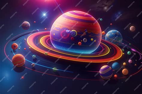 Premium Photo Colorful Bright 3d Planet With Glowing Neon Rings