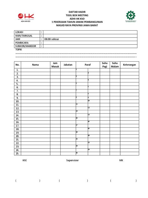 Form Absensi Tbm Pdf