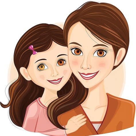 Mother And Daughter Cartoon Image Isolated On White Background