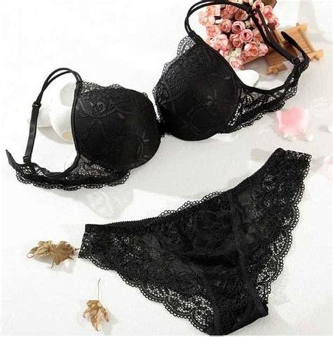 Bra And Panty Set Self Design Black Lingerie Set Boxers Style Boxer