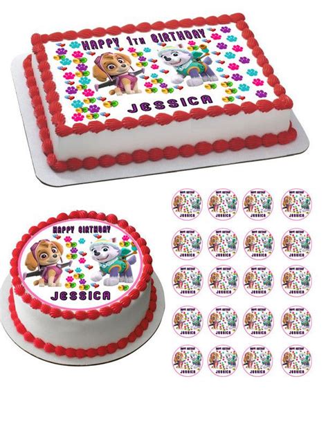 Paw Patrol Everest And Skye Edible Birthday Cake Topper Or Cupcake