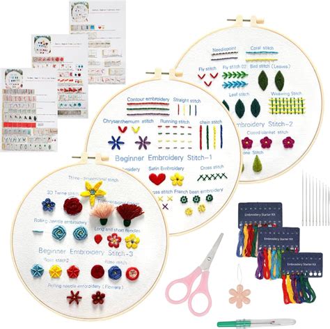 MAKEASY Fils à Broderie Kit 205 PCS avec 100 Color Set pour 5 Cercles