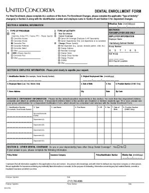 Fillable Online United Concordia Enrollment Change Form Harrisburg