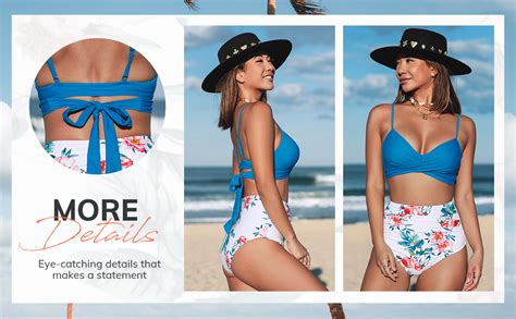 CUPSHE Women S High Waist Bikini Swimsuit Floral Print Tie Two Piece Bathing Suit Clothing