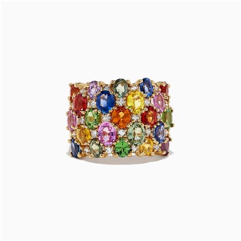 Effy Watercolors 14k Yellow Gold Multi Sapphire And Diamond Ring 7 38 T