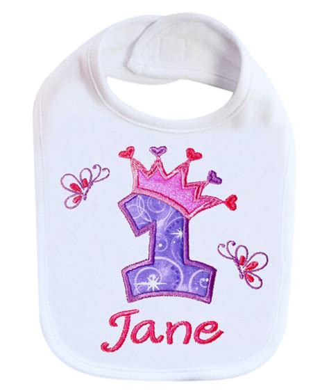 Embroidered First Birthday Bib For Baby Girl Personalized With Etsy