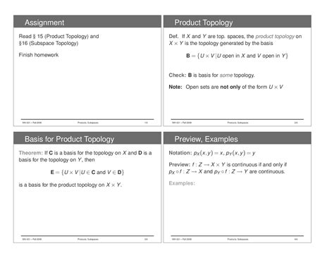 Product Topology, Subspace Topology – Lecture Slides | MTH 631 - Docsity