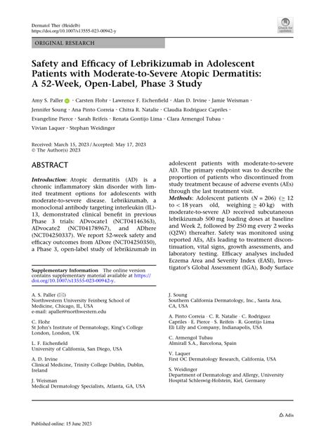 (PDF) Safety and Efficacy of Lebrikizumab in Adolescent Patients with ...