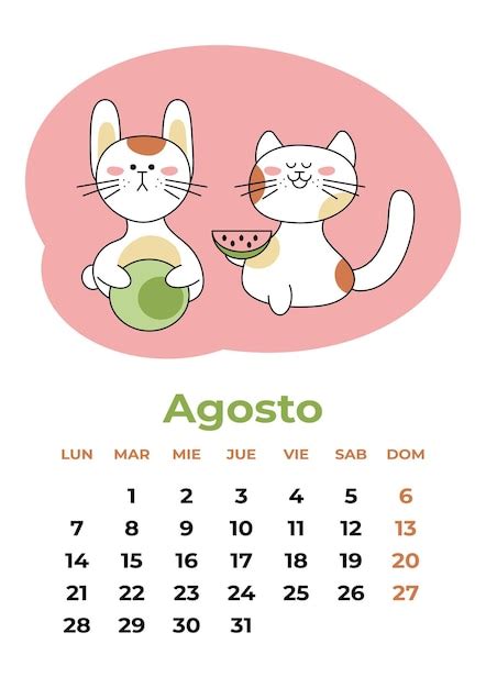 Agosto Agosto Hoja De Calendario En Espa Ol Con S Mbolos De A O