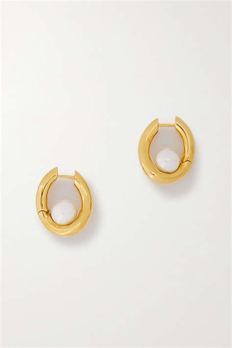 Balenciaga Loop Gold Tone Faux Pearl Earrings Net A Porter