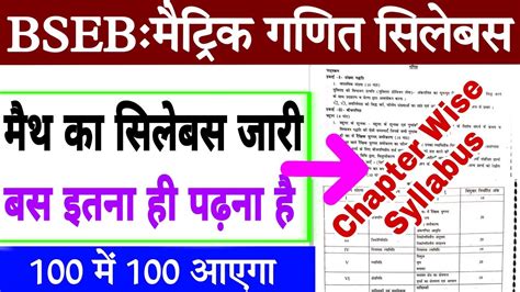 Bihar Board Class 10 Math Syllabus 2022 Class10 Math Important