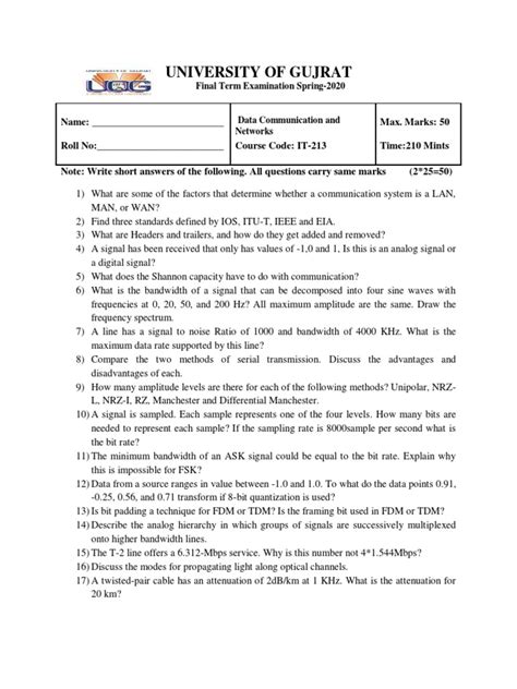 Final DCN Spring 2020 PDF | PDF | Bit Rate | Bandwidth (Signal Processing) 