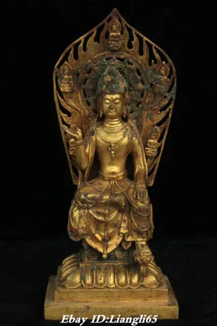 12 ALTE BRONZE Ware 24 Karat Gold Vergoldet Guanyin Kwan Yin Buddha