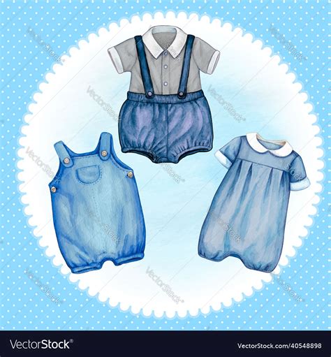 Watercolor baby boy clothes shower Royalty Free Vector Image