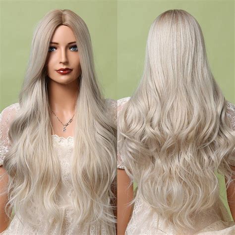 Long Platinum Blonde Wave Synthetic Wig Hairnjoy In 2023 Long Platinum Blonde Long Hair