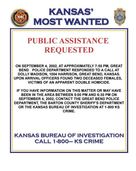 KBI - Kansas Bureau of Investigation - Kansas Most Wanted - Great Bend Double Homicide