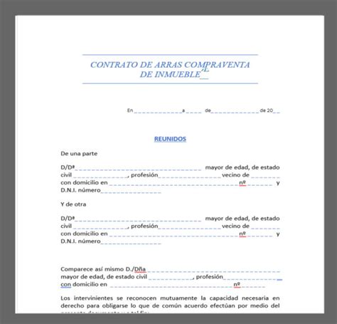 Descargar Modelo De Contrato De Arras ACTUAL De Compraventa