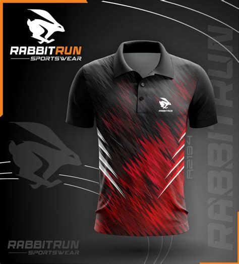 An Image Of A Polo Shirt With The Name Rabbit Run Sportswear In Red And